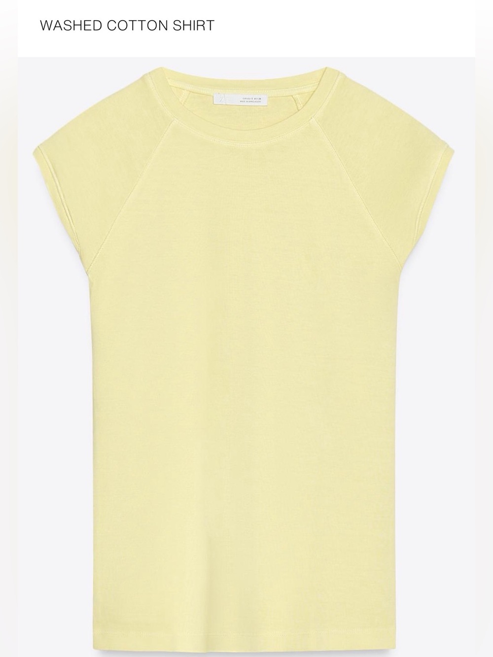 Zara Washed Cotton Short Sleeve Tee butter Yellow Sz S
